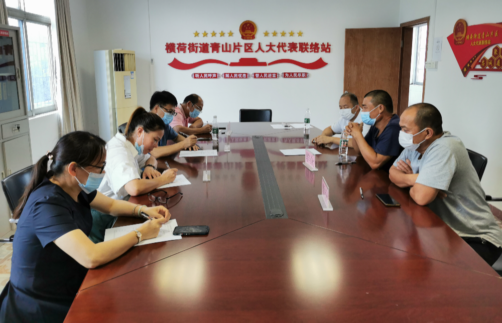 2022年7月8日，横荷街道辖区内人大代表到青山片区人大代表联络站开展接待选民活动，图为杨锦光、蔡利嫦、彭青云代表在在收集群众反映的问题.jpg